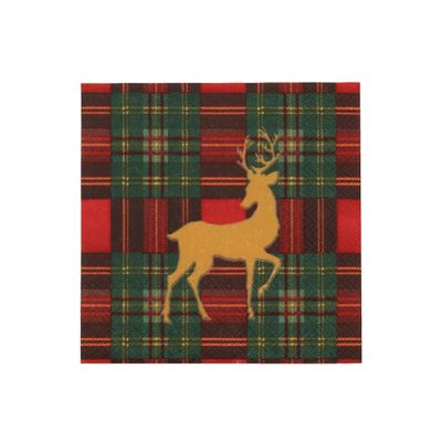 Reindeer Tartan Red Cocktail Napkins