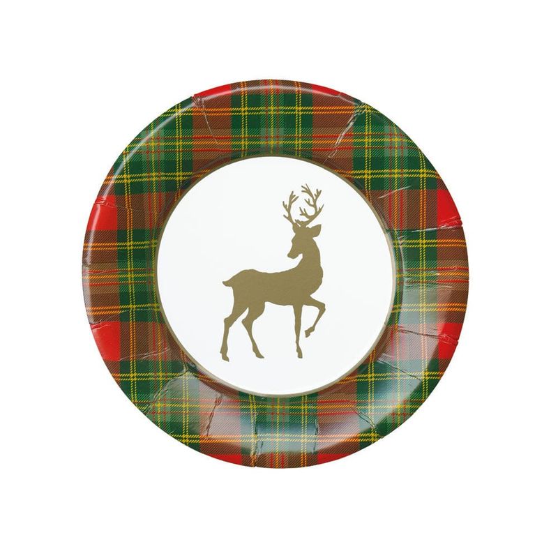 Reindeer Tartan Red Paper Salad &amp; Dessert Plates