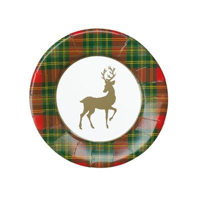 Reindeer Tartan Red Paper Salad &amp; Dessert Plates