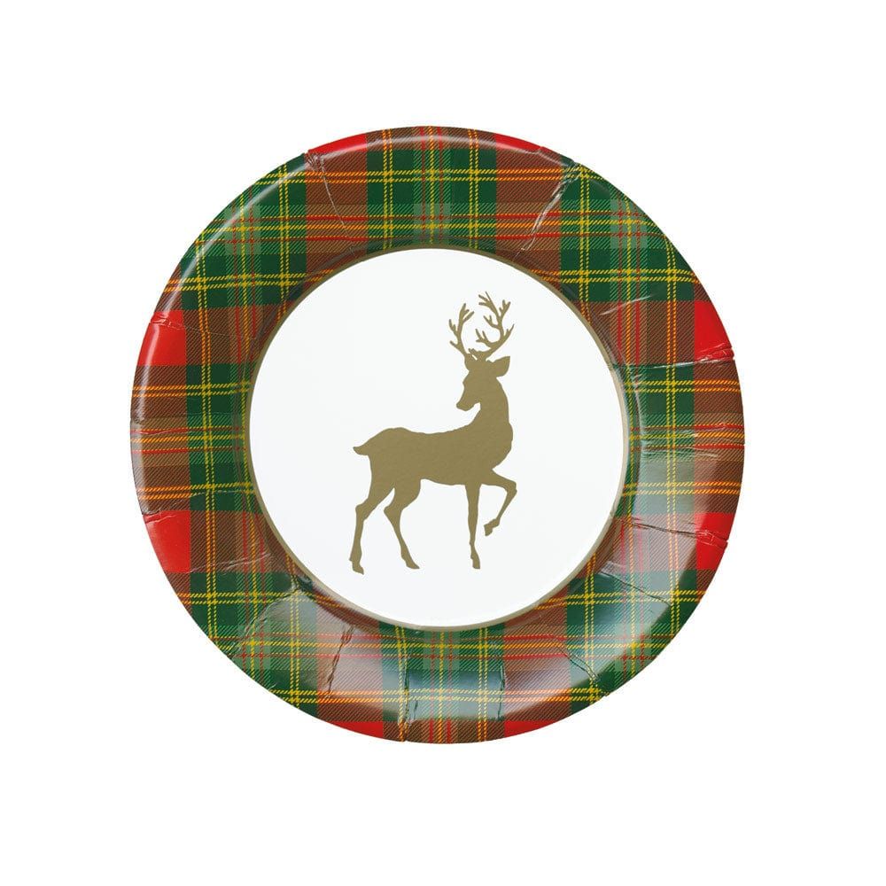 Reindeer Tartan Red Paper Salad &amp; Dessert Plates