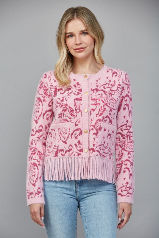 Jacquard Cardigan w/Fringe