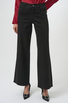 Classic Wide Leg Jeans w/Rhinestones
