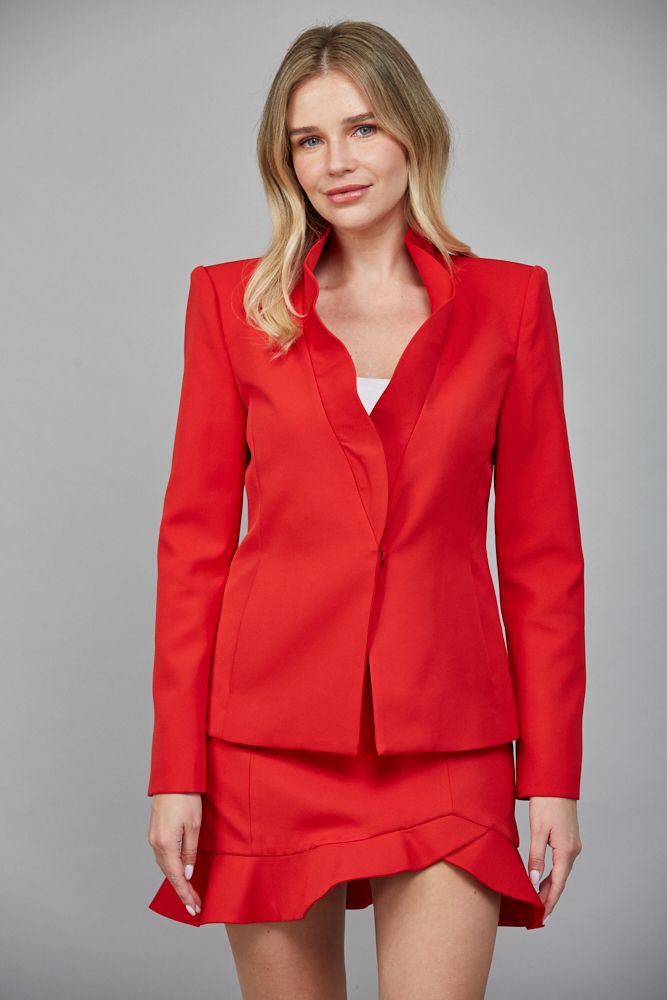 Red Sculpted Collar Blazer