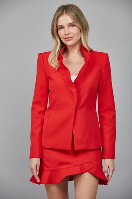 Red Sculpted Collar Blazer