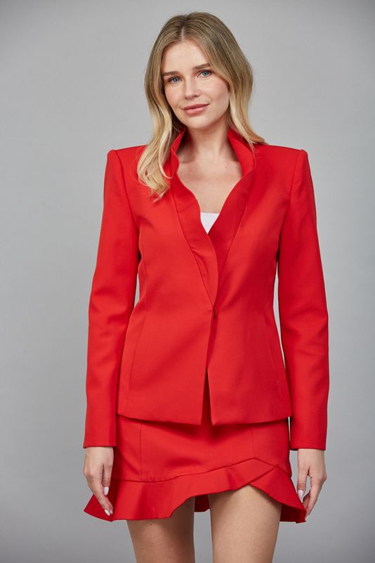 Red Sculpted Collar Blazer