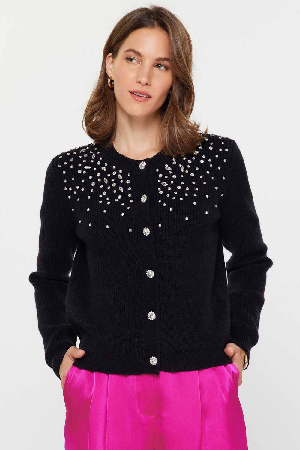 Beaded Detail Black Cardigan