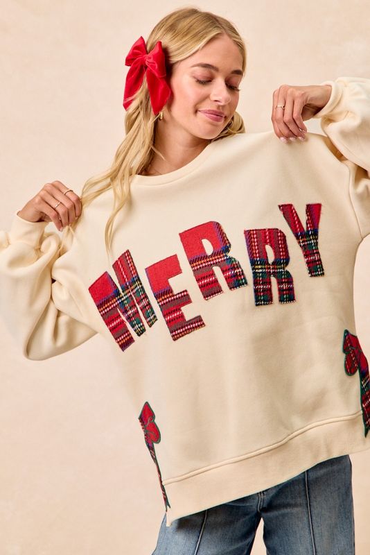 Merry Side Bow Patches Sweatshirt
