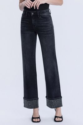 Rhinestone Cuffed Black Jean