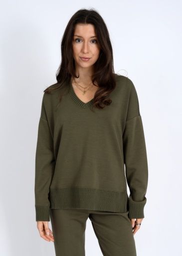 Vixie Sweater w/Side Slits, Color: Olive, Size: X-Small