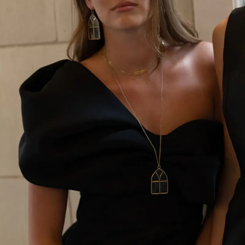 Statement Stained Glass Necklace | Antique Gold