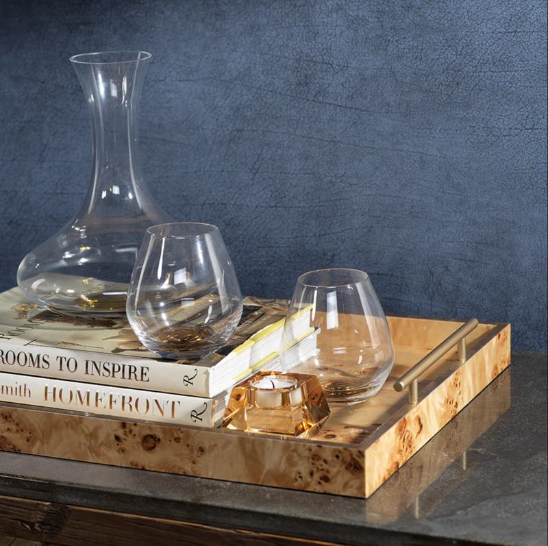 Leiden Burl Wood Tray w/Gold Handles