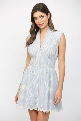 Floral Striped Smock Waist Zip Dress