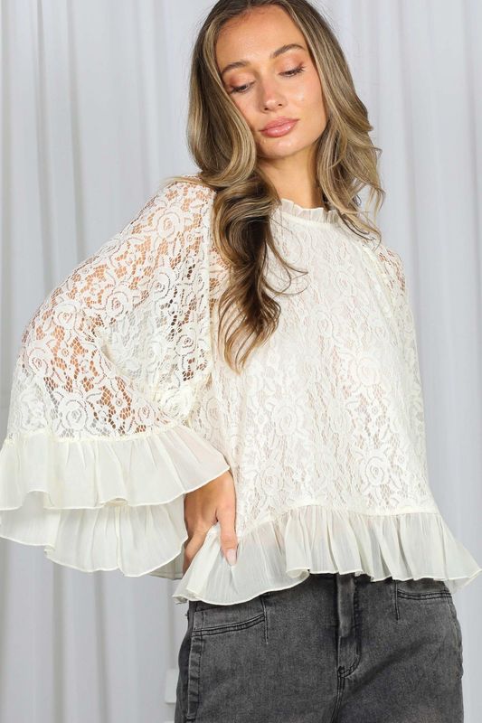 Ruffle Hem Lace Blouse