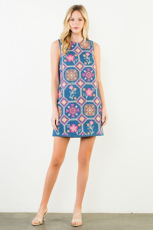 Embroidered Shift Dress