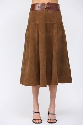 Belted Faux Suede Skirt