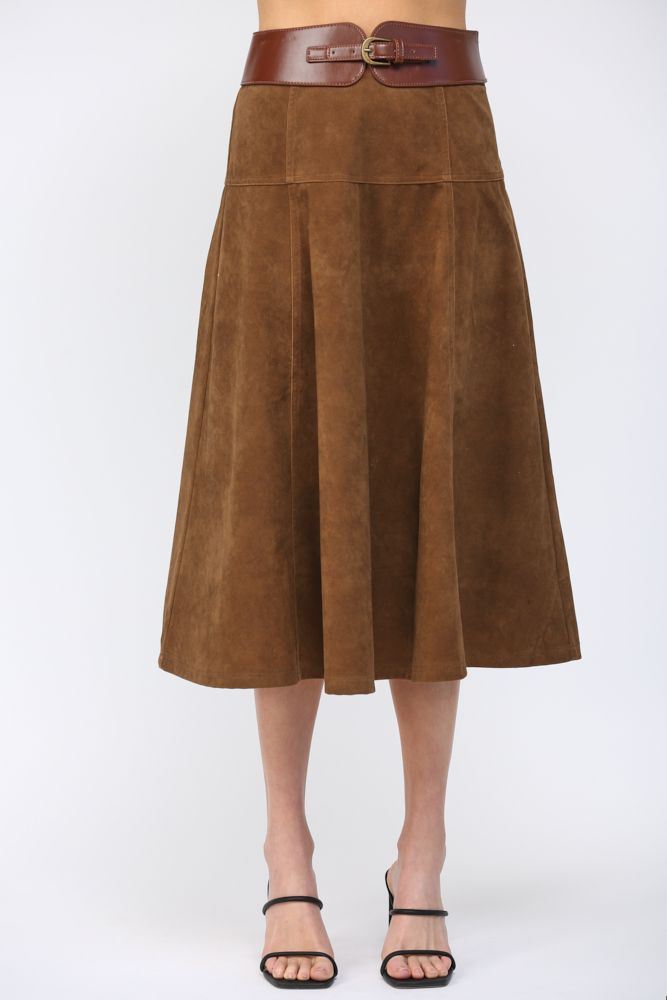 Belted Faux Suede Skirt