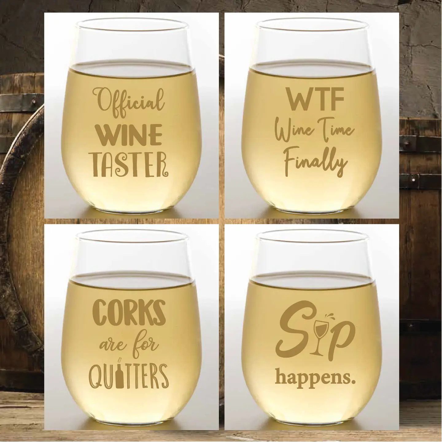 Unbreakable Stemless Wine Glasses 2pk Wine Lovers Gold