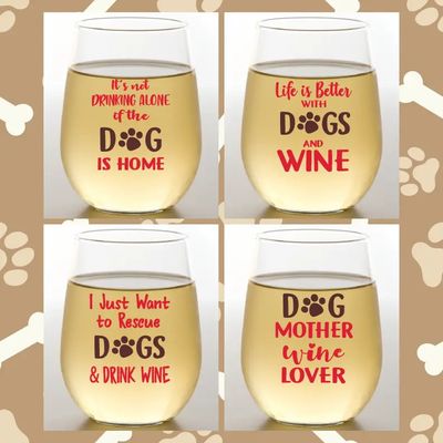 Unbreakable Stemless Wine Glasses 2pk Winey Dogs