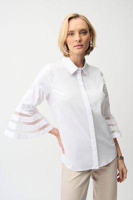 Stretch Poplin Blouse w/Organza Bell Sleeves