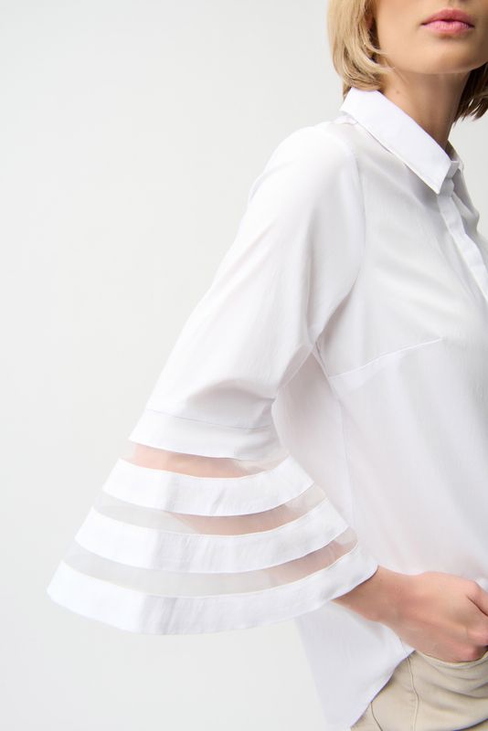 Stretch Poplin Blouse w/Organza Bell Sleeves