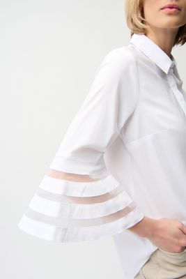 Stretch Poplin Blouse w/Organza Bell Sleeves