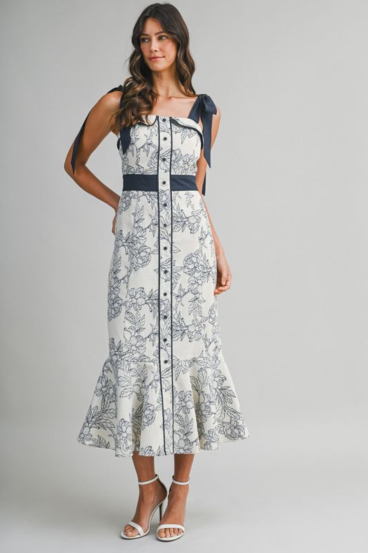 Floral Tie Shoulder Midi Dress