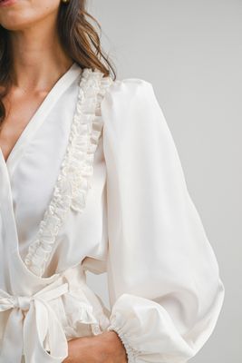 Satin Frill Trim Wrap Blouse