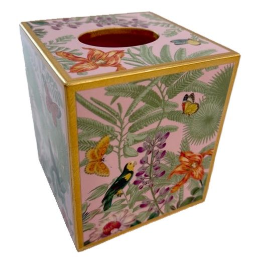 Paradise Garden Square Lacquer Tissue Box Cover, Color: Pink
