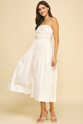 Shirring Strapless Midi Dress