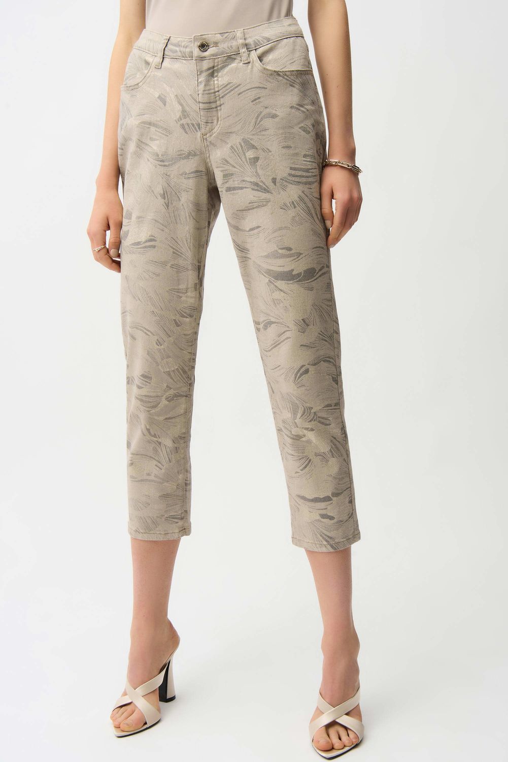 Metallic Abstract Print Slim Crop Jeans