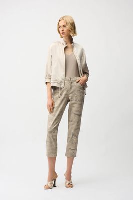 Metallic Abstract Print Slim Crop Jeans