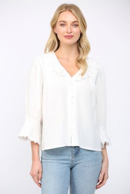 Lace Trim Ruffle Collar Blouse