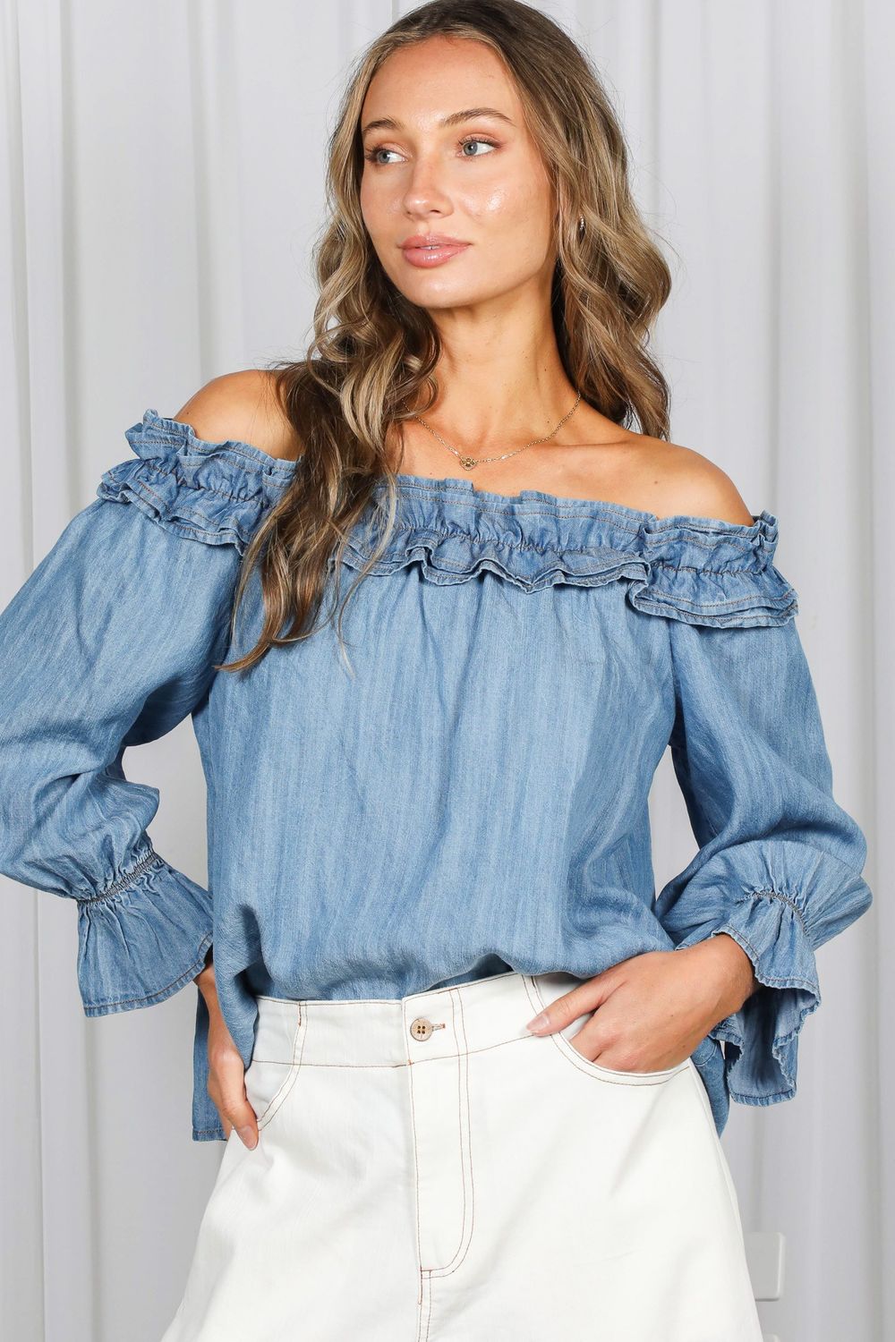 Off-The-Shoulder Denim Top