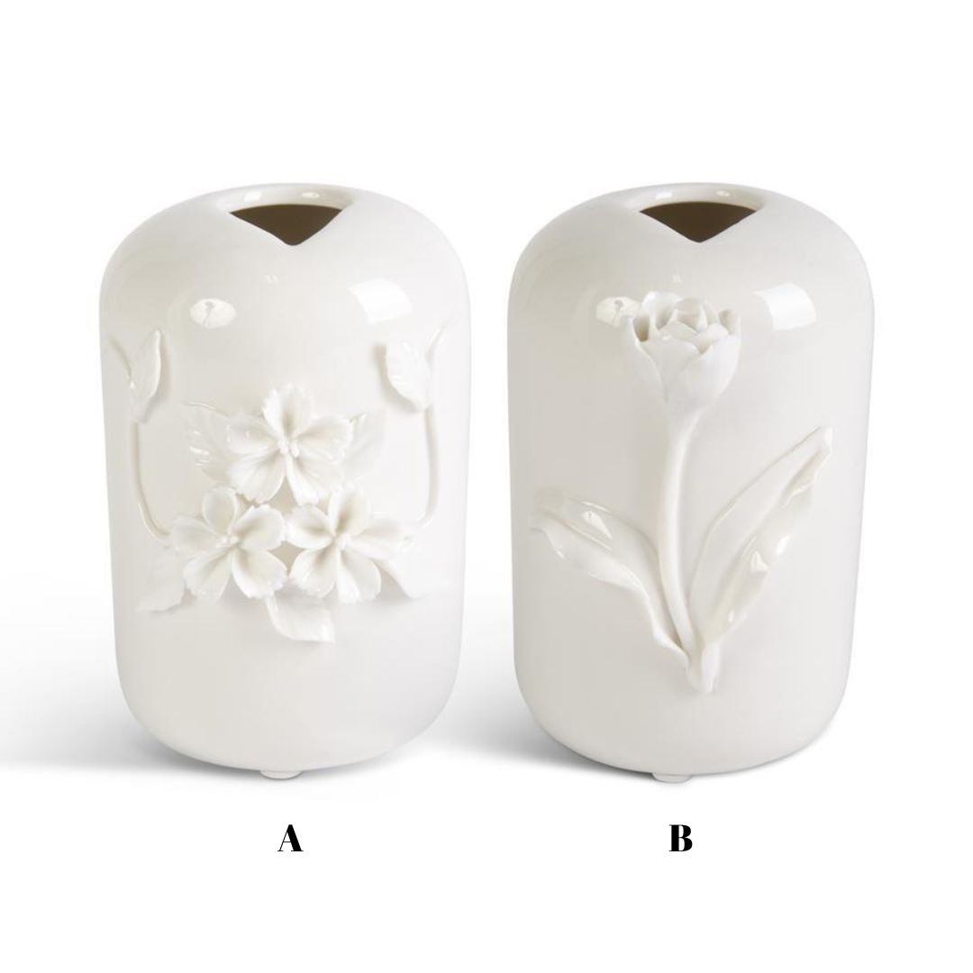 Tall Ceramic Vase w/Raised Flowers