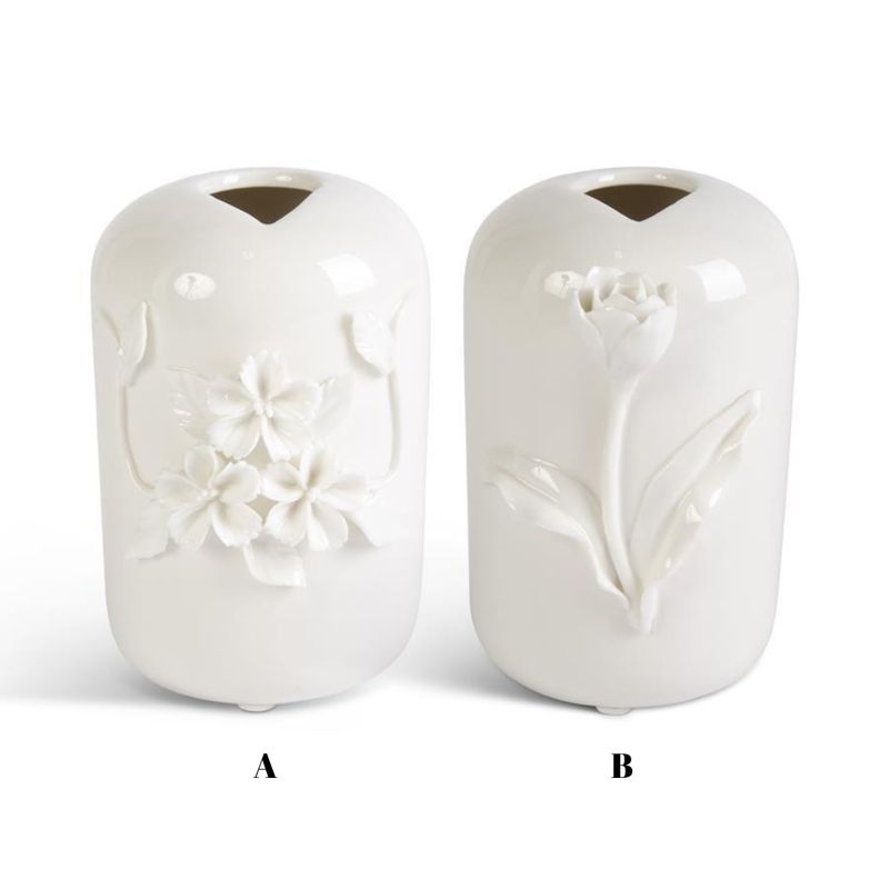 Tall Ceramic Vase w/Raised Flowers