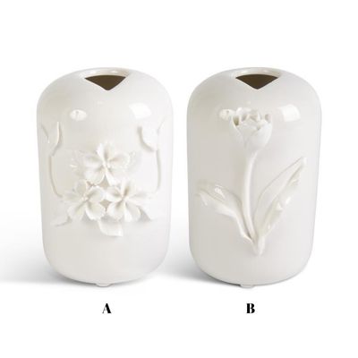 Tall Ceramic Vase w/Raised Flowers