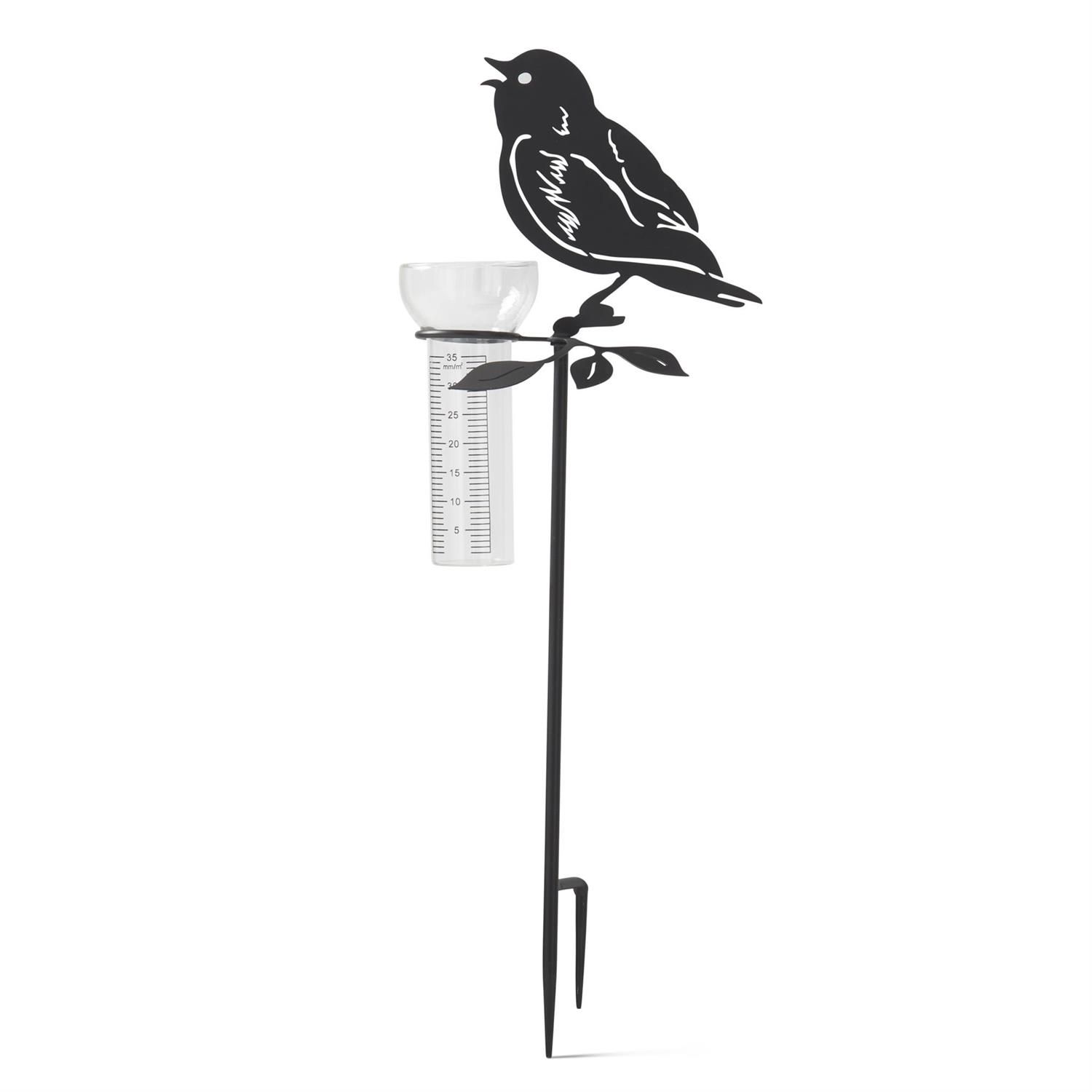 22.25" Black Metal Laser Cut Bird Rain Gauge