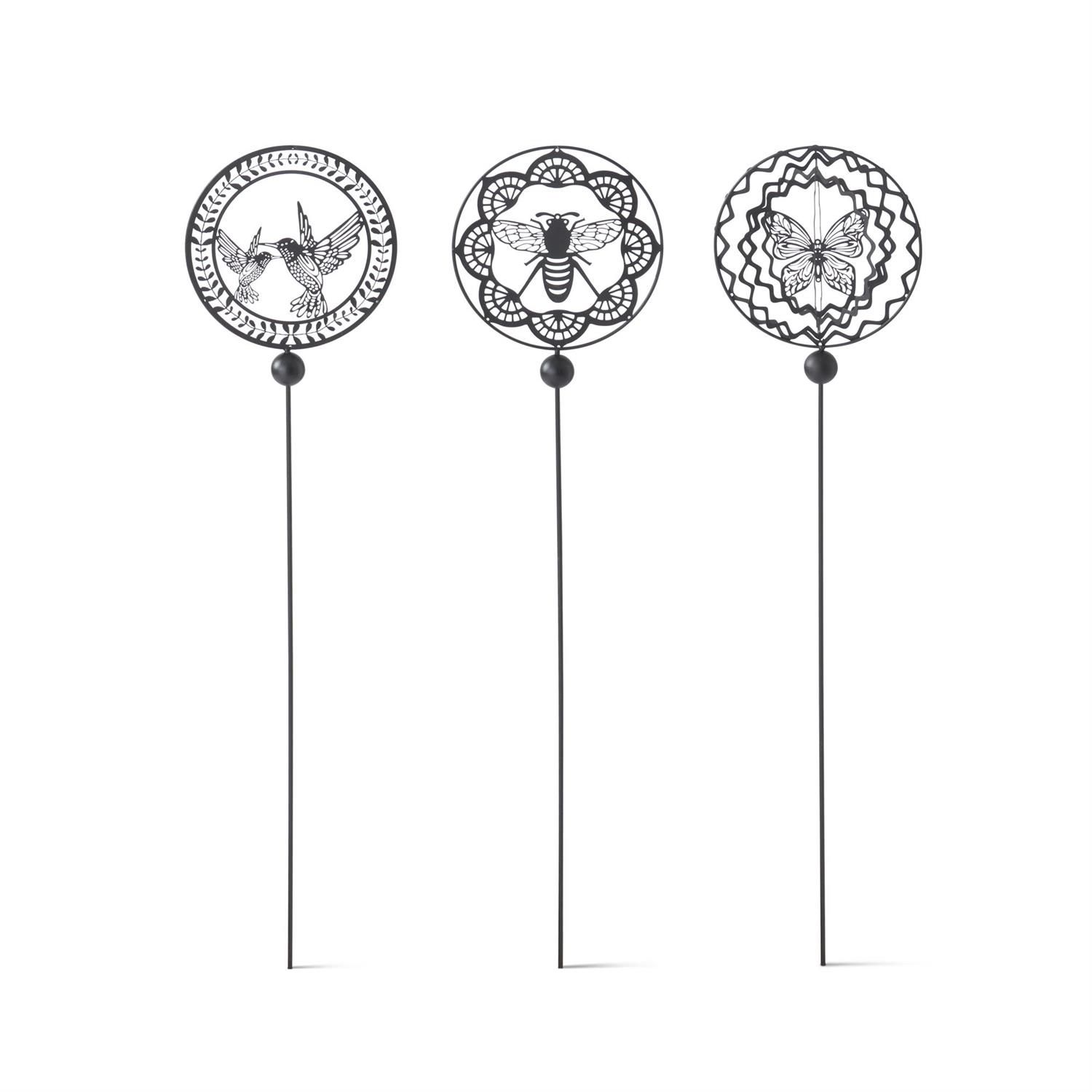 31.5" Black Metal Laser Cut Garden Stakes