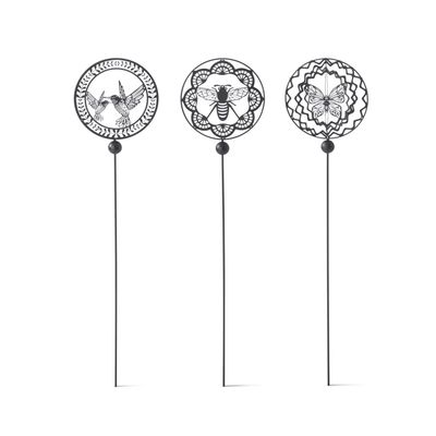 31.5" Black Metal Laser Cut Garden Stakes