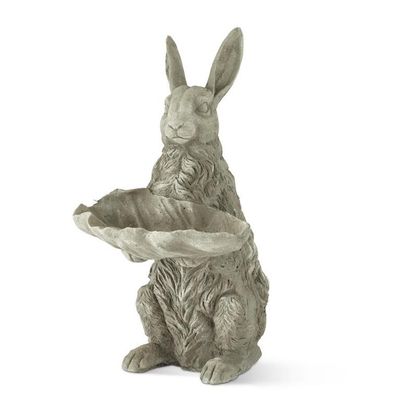 22.25" Stone Garden Rabbit Holding Leaf Tray