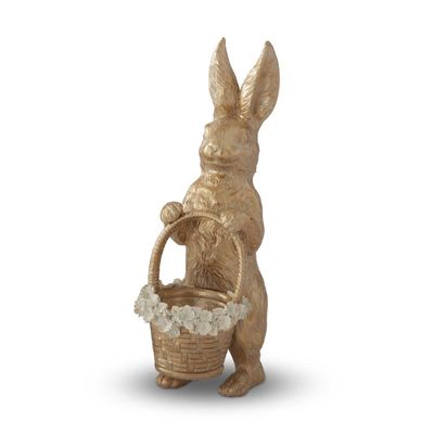 17" Gold Resin Easter Bunny w/Basket