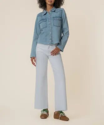 POSEY - LONG SLEEVE SHIRT WITH FRAYED HEM