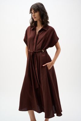 Fit &amp; Flare Shirt Dress w/Sash