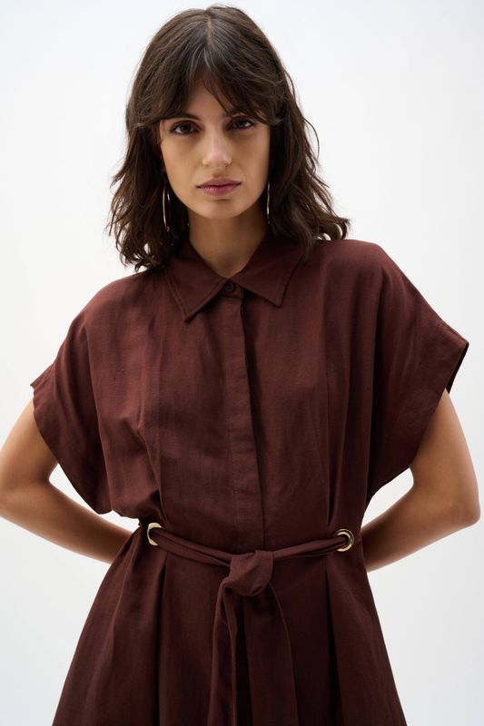Fit &amp; Flare Shirt Dress w/Sash
