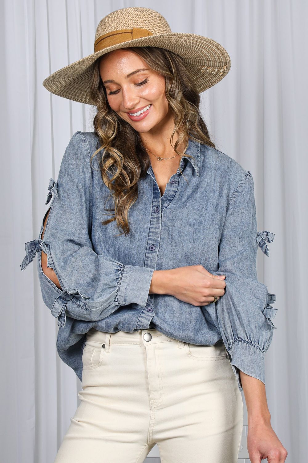 Tie Sleeve Denim Top