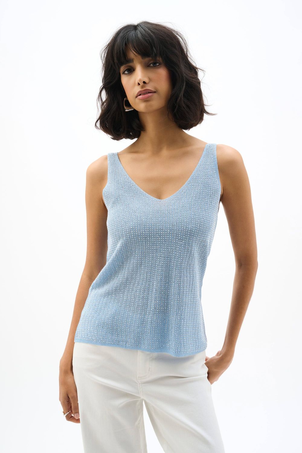 Metallic Knitted Camisole w/Rhinestones