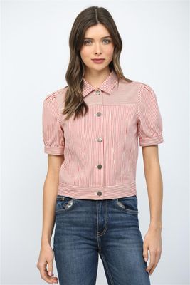 Striped Denim Cropped Jacket