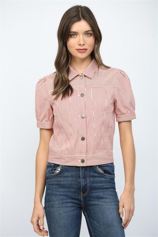 Striped Denim Cropped Jacket