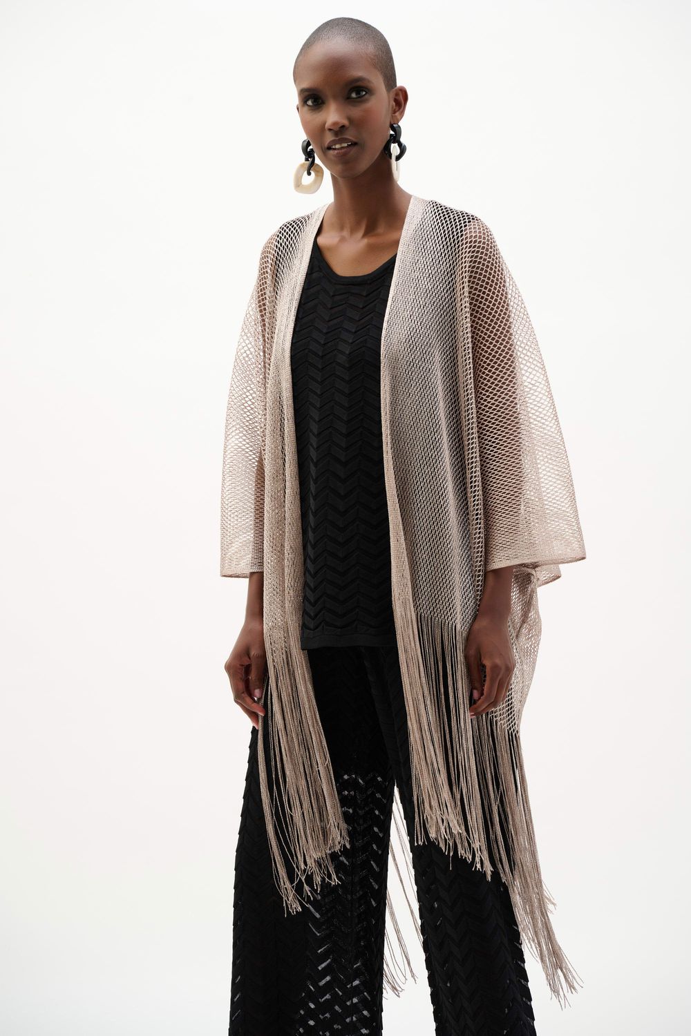 Woven Open Stitch Draped Cover-Up w/Fringe