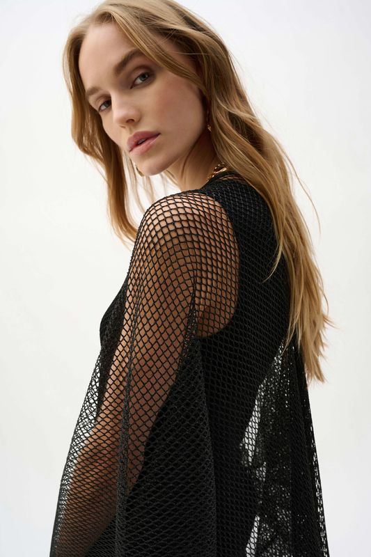 Woven Open Stitch Draped Cover-Up w/Fringe